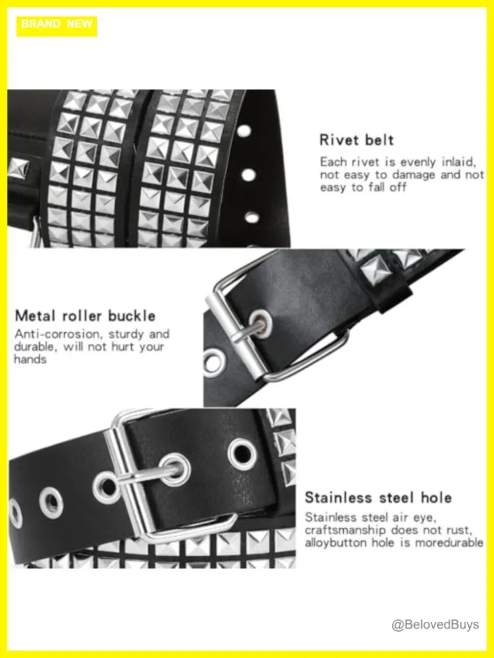 Punk Studded Belt Faux Leather Gothic Rocker Waist Adjustable